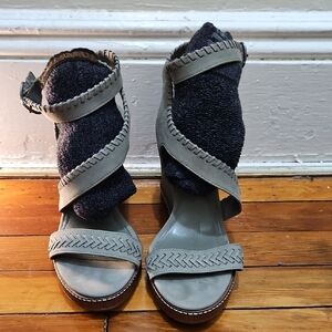 Vince Camuto Green and Gray Wedge Shoes with Crisscross Straps